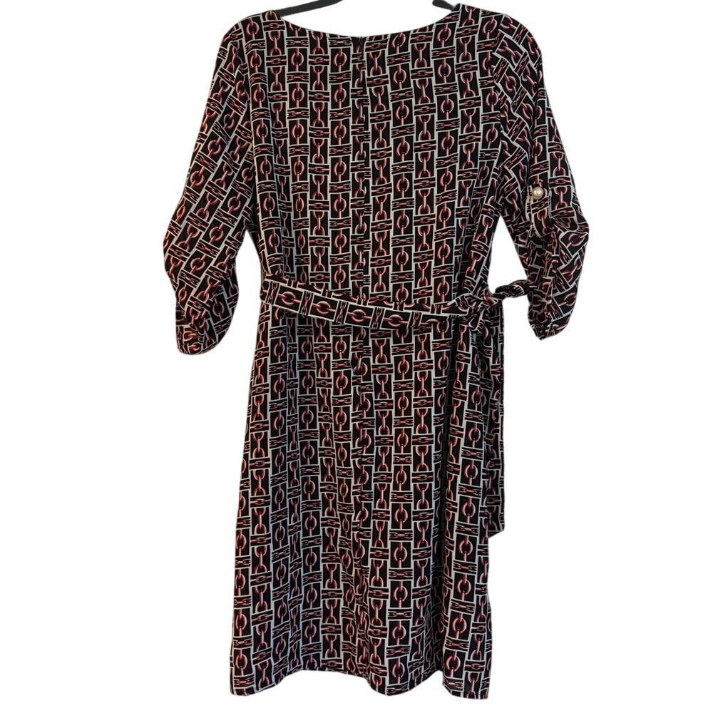 Moussy New Size 6 Shift Dress Red Black Chain Link Print Pockets 3/4 Sleeves - Picture 7 of 14